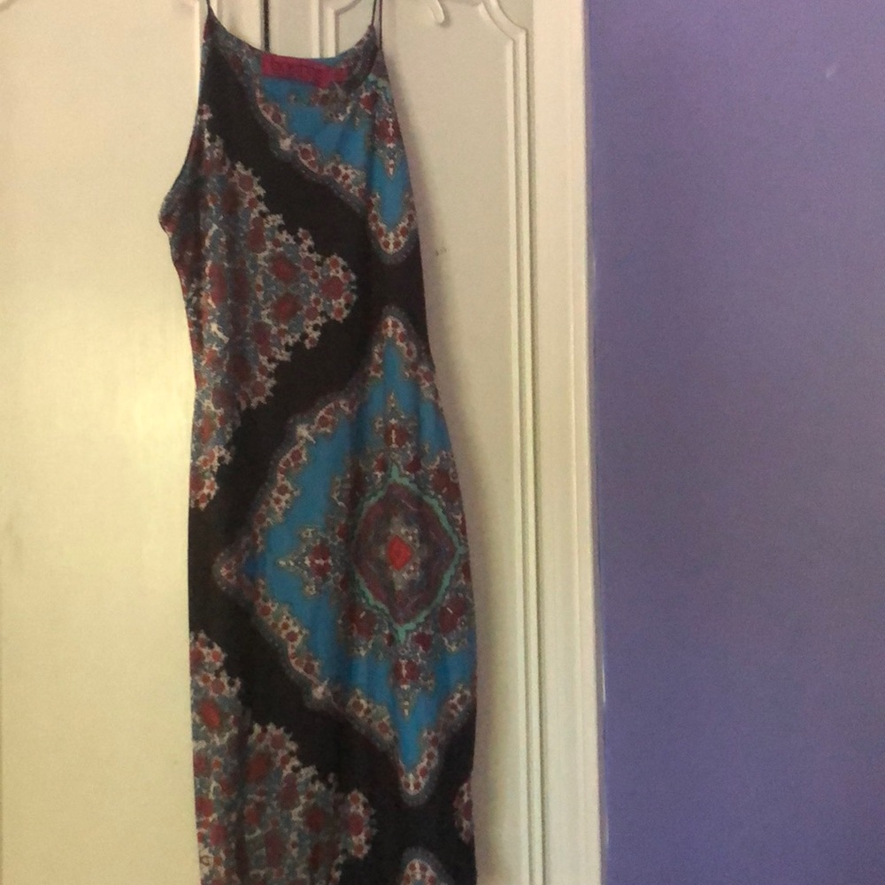 Black and turquoise body con dress